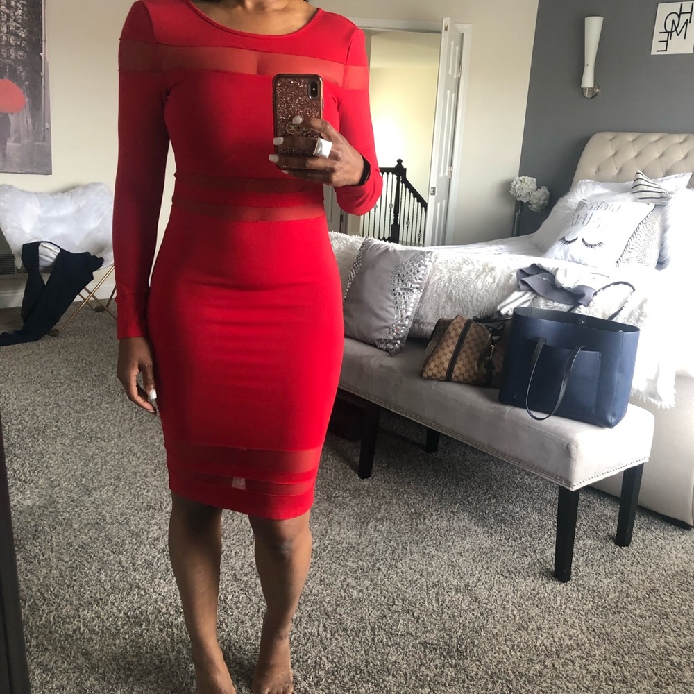 Red bodycon dress with mesh